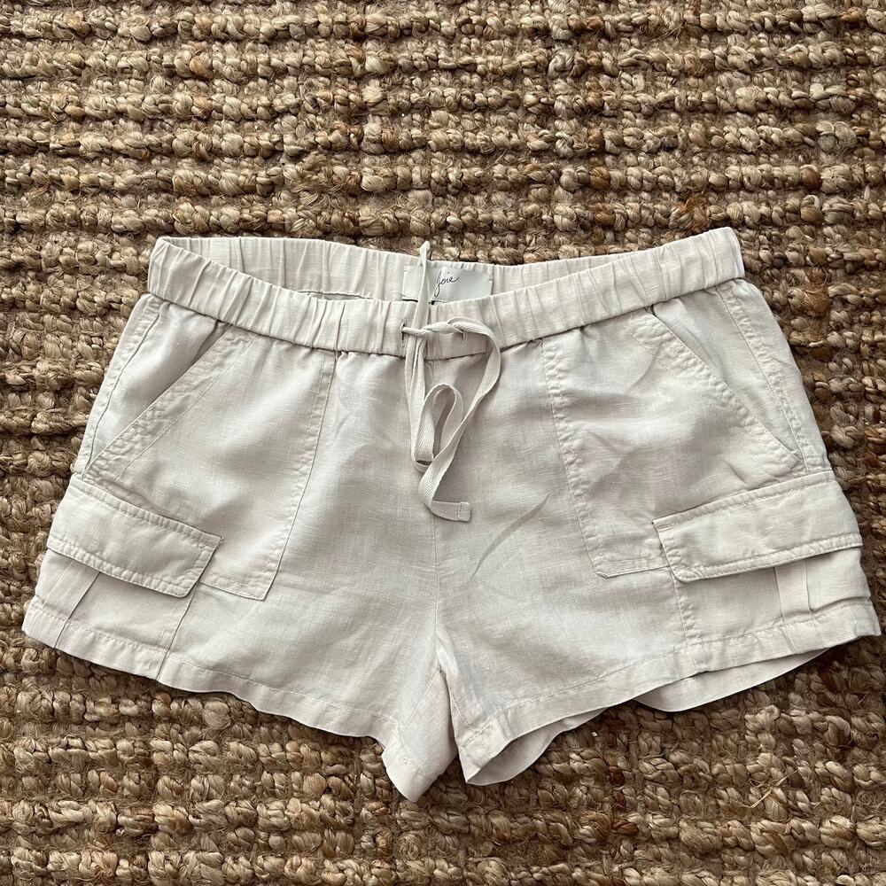 Joie 100% Linen Cargo Shorts Beige Natural Elastic Waist Drawstring Women's M